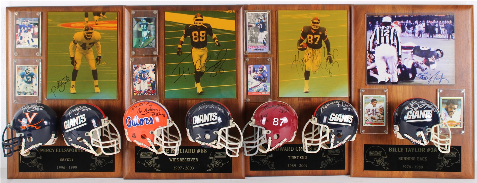 1978-2003 Billy Taylor, Percy Ellsworth & more NY Giants Signed Mini Helmet, Photo 14x20 Plaques (Lot of 4)(JSA)