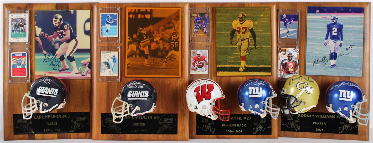 1983-2004 Rodney Williams, Karl Nelson & more NY Giants Signed Mini Helmet, Photo 14x20 Plaques (Lot of 4)(JSA)