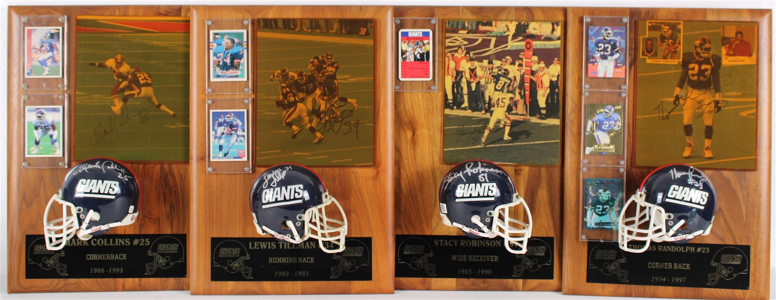 1985-1997 Lewis Tillman, Mark Collins & more NY Giants Signed Mini Helmet, Photo 14x20 Plaques (Lot of 4)(JSA)