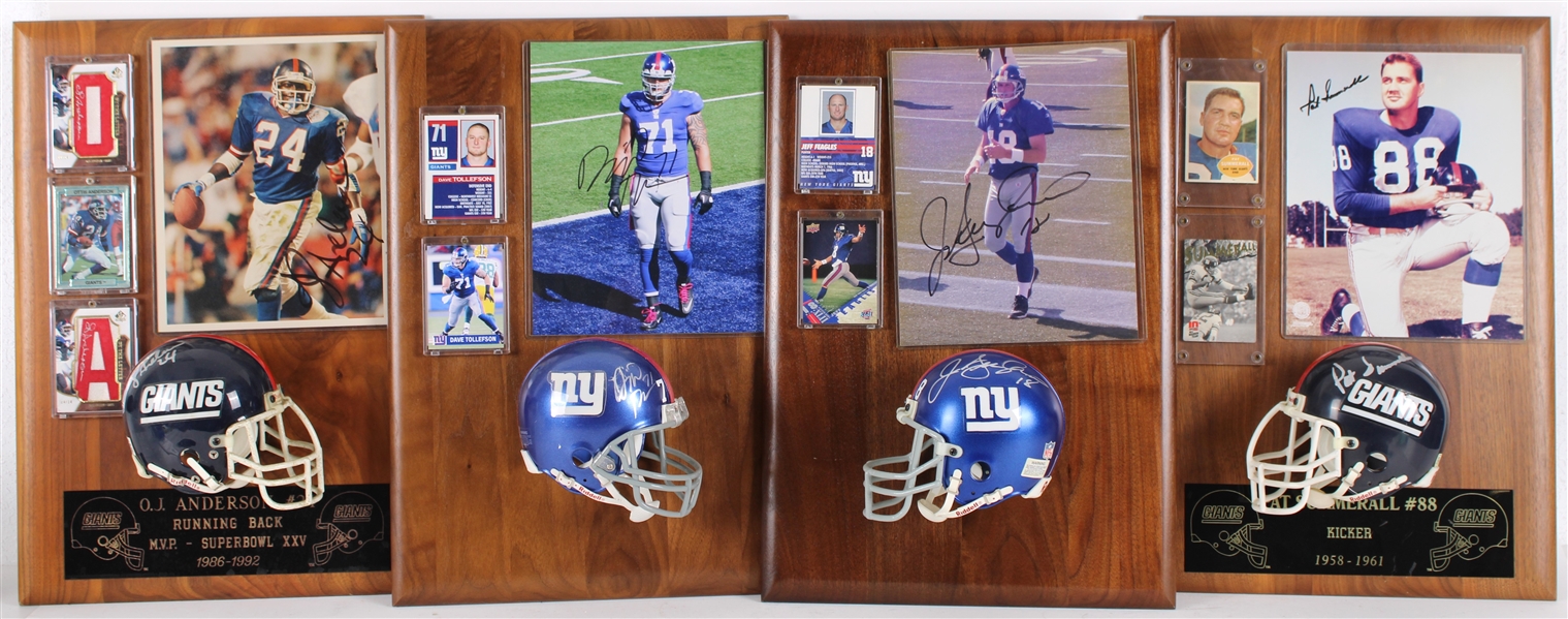 1958-92 Pat Summerall, Jeff Feagles & more NY Giants Signed Mini Helmet, Photo 14x20 Plaques (Lot of 4)(JSA)