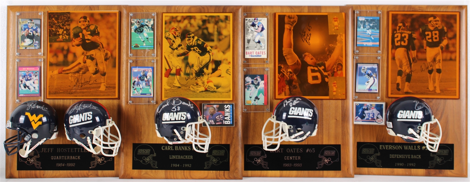 1983-93 Everson Walls, Bart Oates & more NY Giants Signed Mini Helmet, Photo 14x20 Plaques (Lot of 4)(JSA)