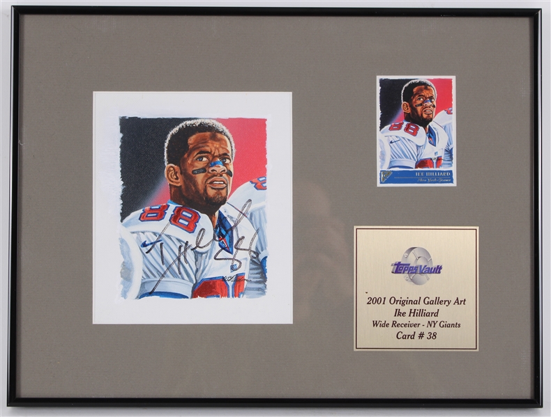 2001 Ike Hilliard NY Giants Signed Topps Vault Original Gallery Art w/12x16 Frame (JSA)