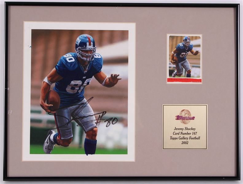 2002 Jeremy Shockey NY Giants Signed Topps Vault Original Gallery Art w/12x16 Frame (JSA)