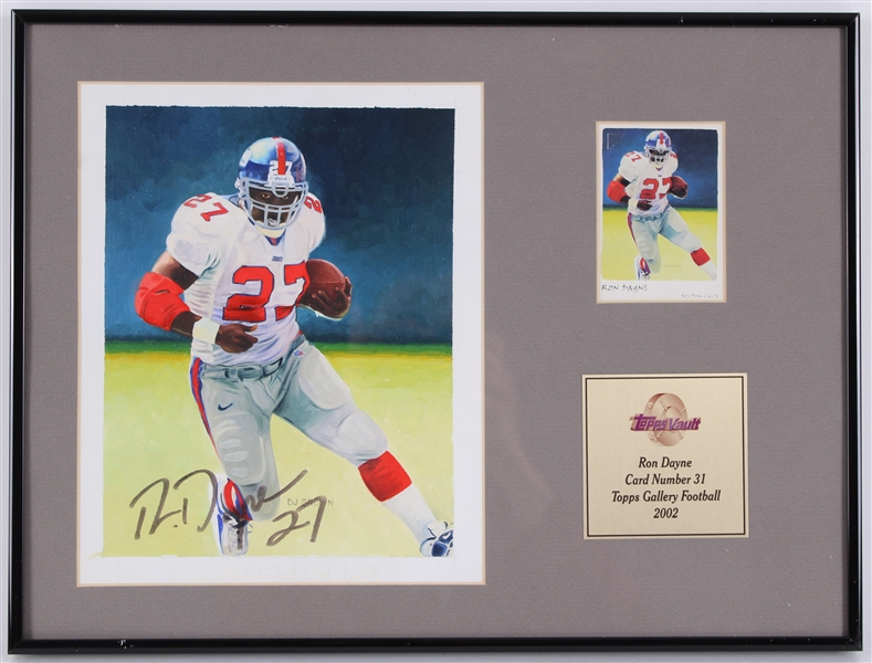 2002 Ron Dayne NY Giants Signed Topps Vault Original Gallery Art w/12x16 Frame (JSA)