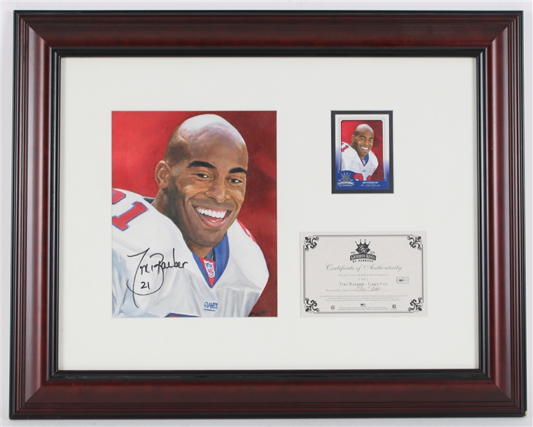 1997-2006 Tiki Barber NY Giants Signed Eric Cash Illustration w/ Card & 19x24 Frame (JSA)