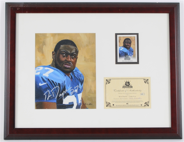 2002 Ron Dayne NY Giants Signed Mike Schroeder Illustration w/ Card & 18x23 Frame (JSA) 