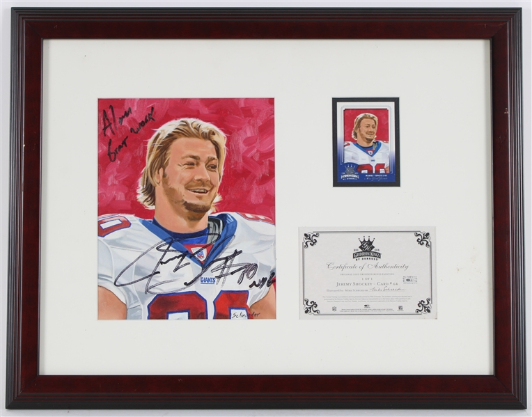 2002 Jeremy Shockey NY Giants Signed Mike Schroeder Illustration w/ Card & 18x23 Frame (JSA) 