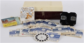 1949 Sawyers Viewmaster Housed in Bakelite Storage Box w/ 37 Reels  