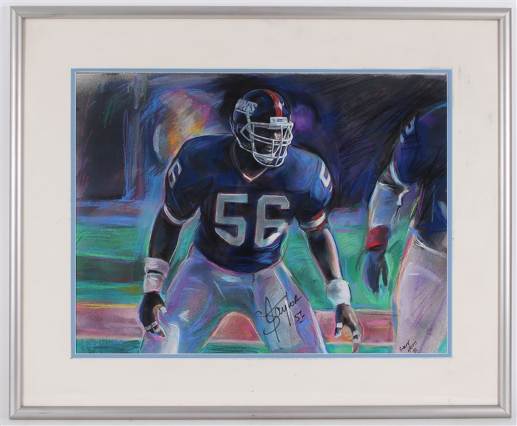 1993 Lawrence Taylor New York Giants Signed 28" x 33" Framed Chalk Art (JSA)