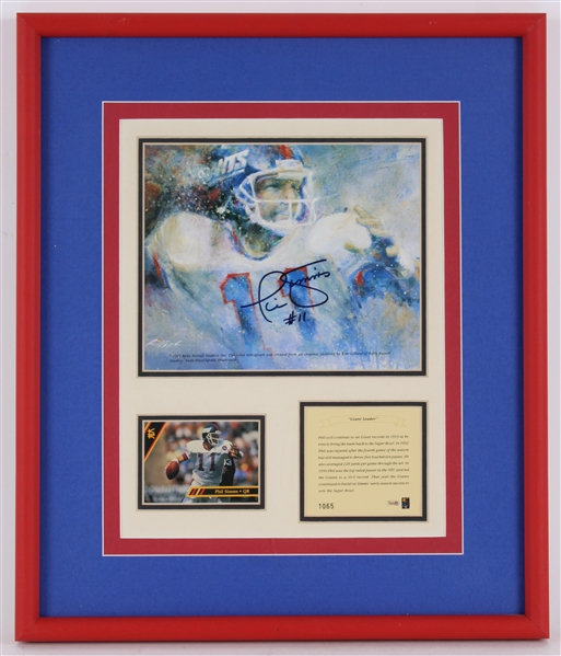 1993 Phil Simms New York Giants Signed 16" x 18" Framed Lithograph Display (JSA)