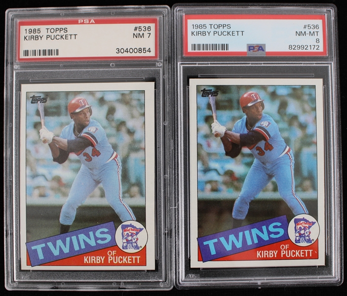 1985 Kirby Puckett Topps Trading Card #536 (PSA NM-7) (PSA NM-MT-8) (Lot of 2)