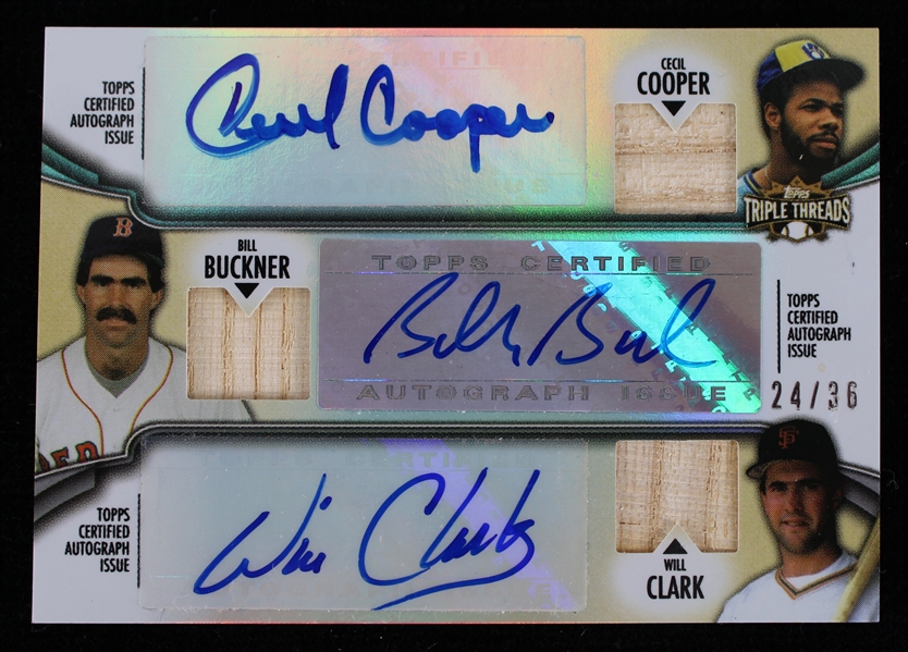 2012 Cecil Cooper Bill Buckner and Will Clark Autographed Triple Relic Topps Trading Card TTARC-5 24/36