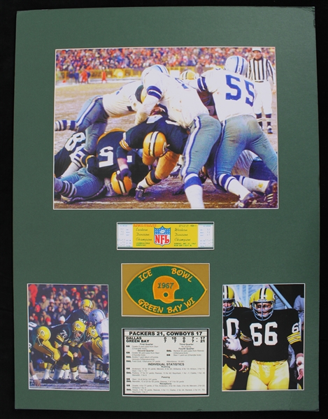 1967 Green Bay Packers Dallas Cowboys 18" x 24" Matted Ice Bowl Display w/ Repro Ticket, Photos, Patch & Box Score