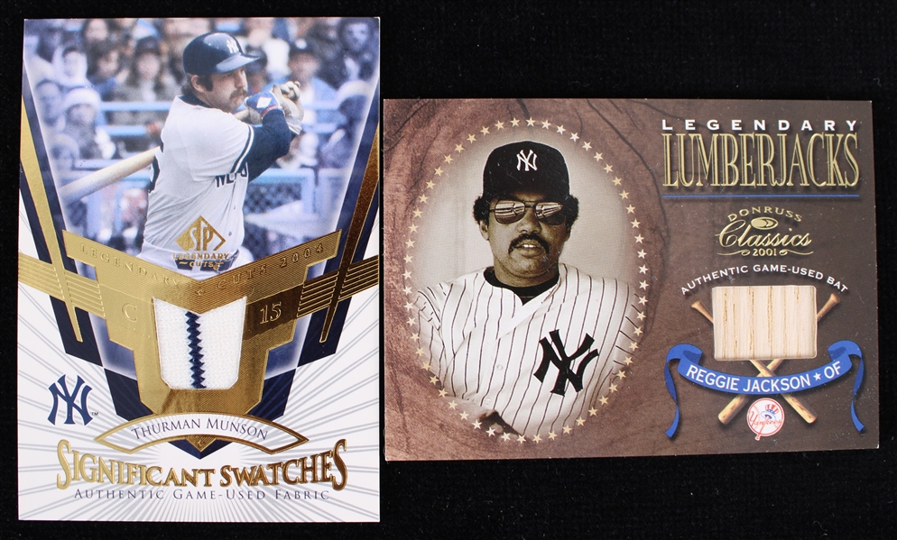 2001-04 Reggie Jackson Thurman Munson New York Yankees Game Used Relic Baseball Trading Cards - Lot of 2