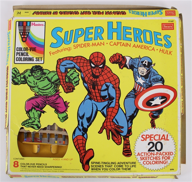 1975 Super Heroes Hasbro Marvelmania 13x13 Opened Color Vue Pencil Set (Sears Exclusive Super Rare)