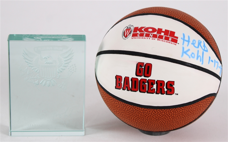 1989-98 Herb Kohl Badgers Kohl Center 5" Basketball w/ USS Plaque 