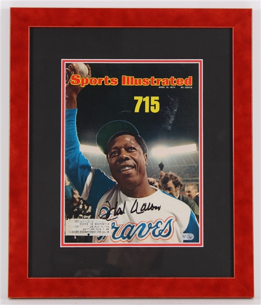 1974 Hank Aaron Milwaukee Braves Signed 14.5x17 Framed Sports Illustrated 715th HR Cover (JSA)