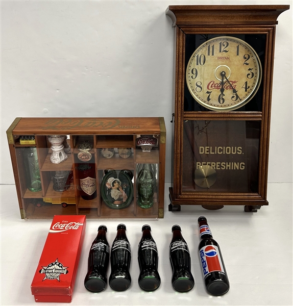 1980s-2000s Coca-Cola Collection Including 22x26 Framed Pinbacks, Mirror & more (Lot of 17)