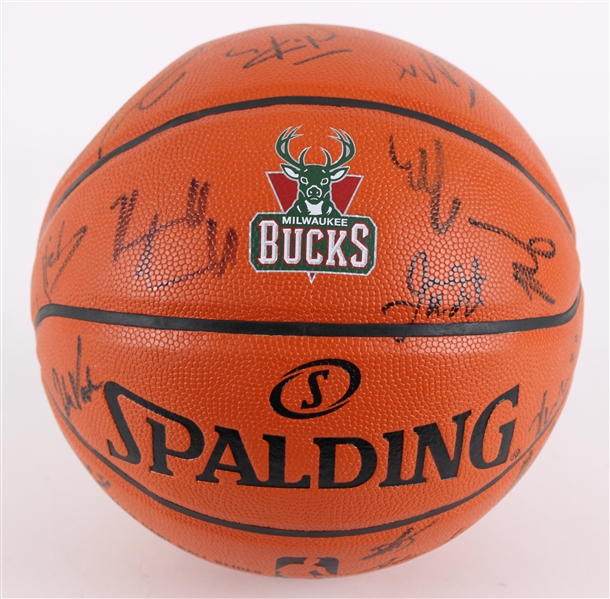 2014-15 Milwaukee Bucks Team Signed ONBA Silver Basketball (JSA)