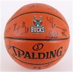 2014-15 Milwaukee Bucks Team Signed ONBA Silver Basketball (JSA)