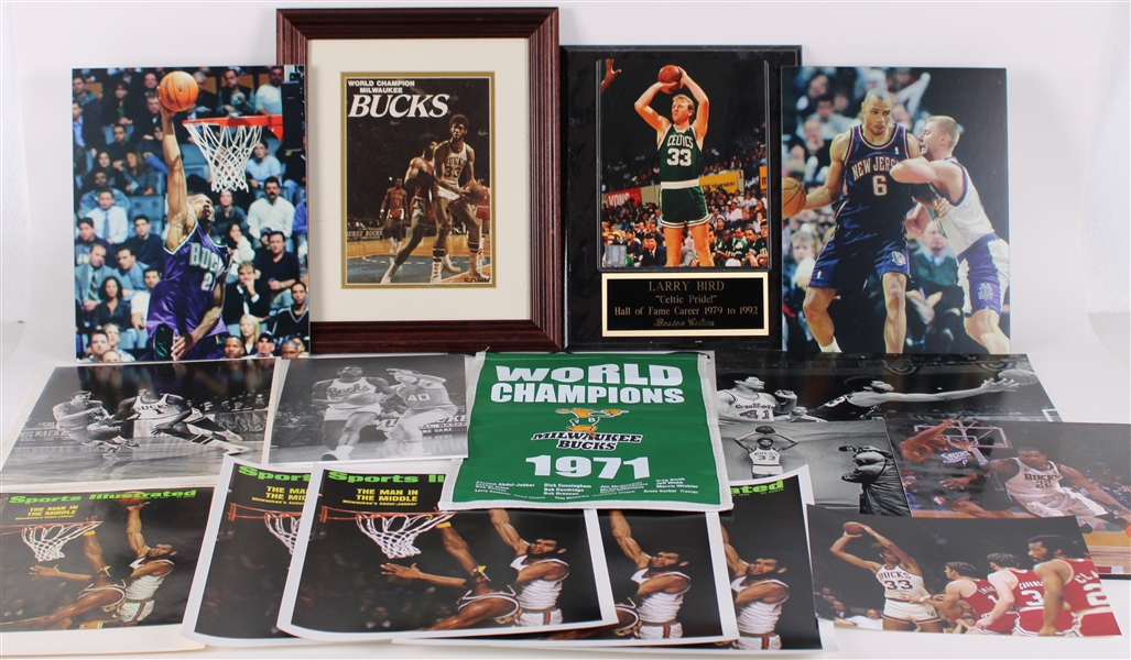 1970s-2000s Basketball Display Piece & Photography Collection - Lot of 23 w/ Kareem Abdul Jabbar, Oscar Robertson, Larry Bird & More