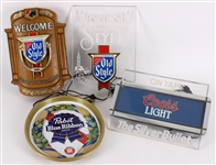 Vintage Old Style & Coors 11x17 Bar Signs w/ Pabst Blue Ribbon Tray (Lot of 4)