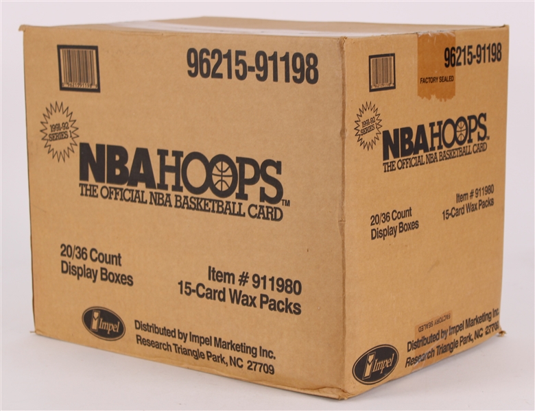 1991-92 Hoops Series 1 Basketball Trading Cards - Case of 20/36 Count Unopened Display Boxes