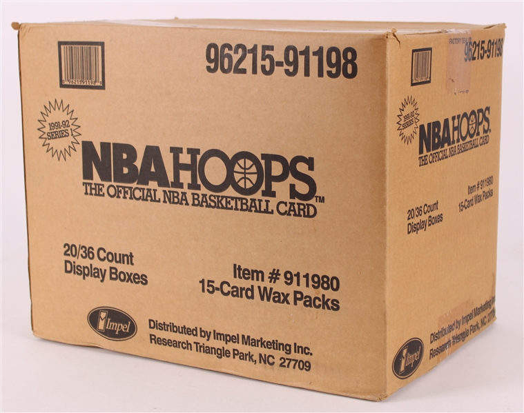 1991-92 Hoops Series 1 Basketball Trading Cards - Case of 20/36 Count Unopened Display Boxes