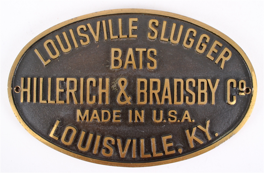 1960s-70s Hillerich & Bradsby Louisville Slugger Bats 6.5" x 10.5" Metal Advertising Sign