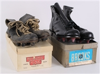 1940s-50s Vintage High Top Leather Football Cleats -  Lot of 2 w/ Original Boxes