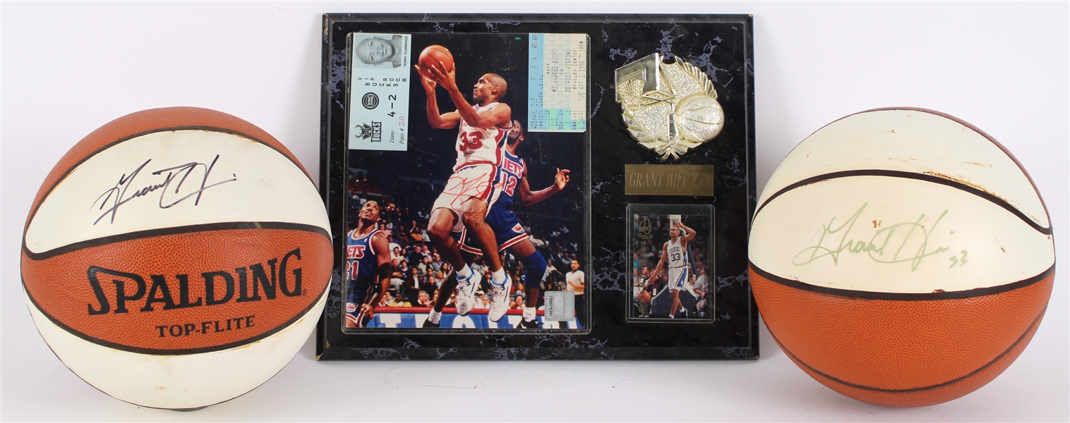 1996 Grant Hill Detroit Pistons Signed Collection - Lot of 3 w/ Basketballs & 12" x 15" Display (JSA)