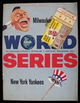 1958 New York Yankees Milwaukee Brewers World Series Game 1 Scored Program w/ Game 6 Stub Stapled to Cover