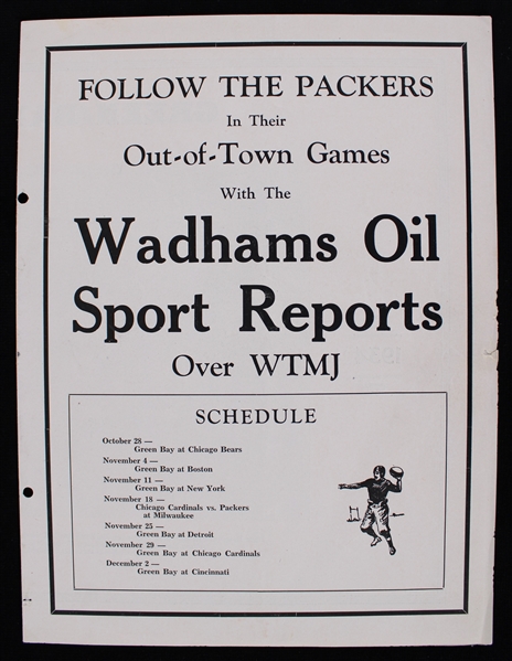 1934 Green Bay Packers Wadhams Oil Sports Reports w/ Team Picture