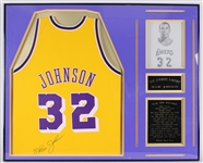 1990s Magic Johnson LA Lakers Clubhouse Signed 33x41 Framed Jersey w/ Sketch & Plaque 