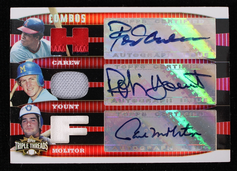 2006 Rod Carew Robin Yount Paul Molitor Signed Topps Triple Threads Baseball Relic Card