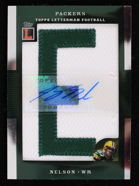 2008 Jordy Nelson Green Bay Packers Signed Topps Letterman Football Relic Card