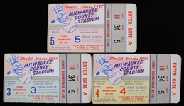 1957 Milwaukee Braves New York Yankees County Stadium World Series Games 3,4,5 Ticket Stubs - Lot of 3