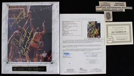 1997-99 Bill Russell Wilt Chamberlain Celtics / Lakers Signed 10.5" x 13" Photo Display *Full JSA Letter*