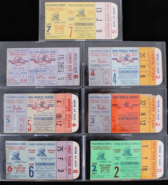 1960 Pittsburgh Pirates New York Yankees World Series & All Star Game Ticket Stubs - Lot of 7