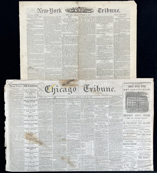 1866-70 Chicago Tribune & New York Tribune Newspapers - Lot of 2