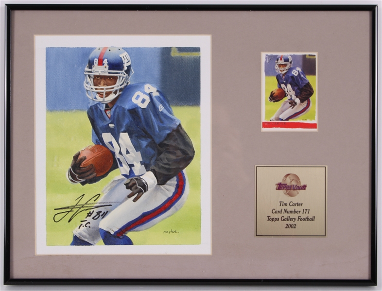 2002 Tim Carter NY Giants Signed Topps Vault Original Gallery Art w/12x16 Frame (JSA)