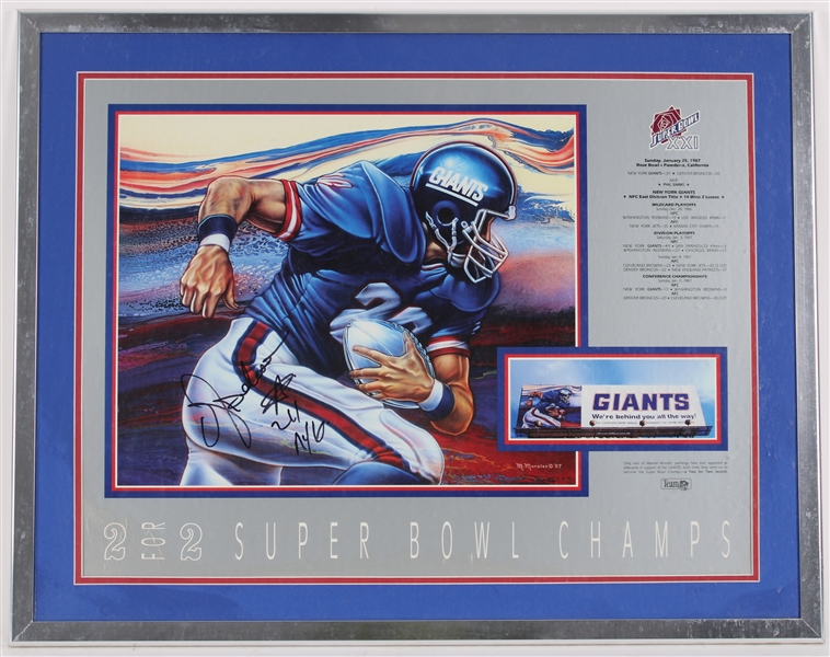 1987 Ottis Anderson NY Giants Signed 23x29 Framed Super Bowl XXI Print (JSA) 