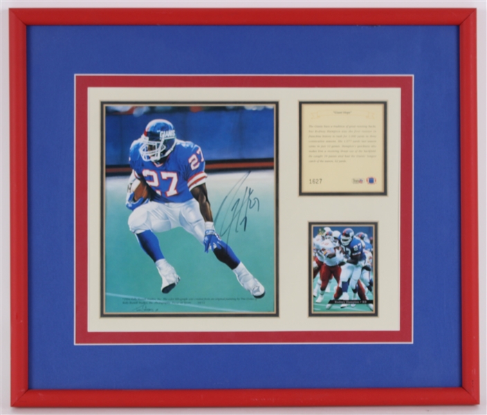 1994 Rodney Hampton New York Giants Signed 15" x 18" Framed Lithograph Display (JSA)