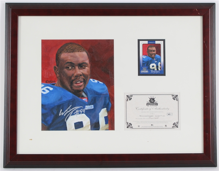 2003 William Joseph New York Giants 18" x 23" Framed Display w/ Signed Original Donruss Gridiron Kings Painting (JSA)