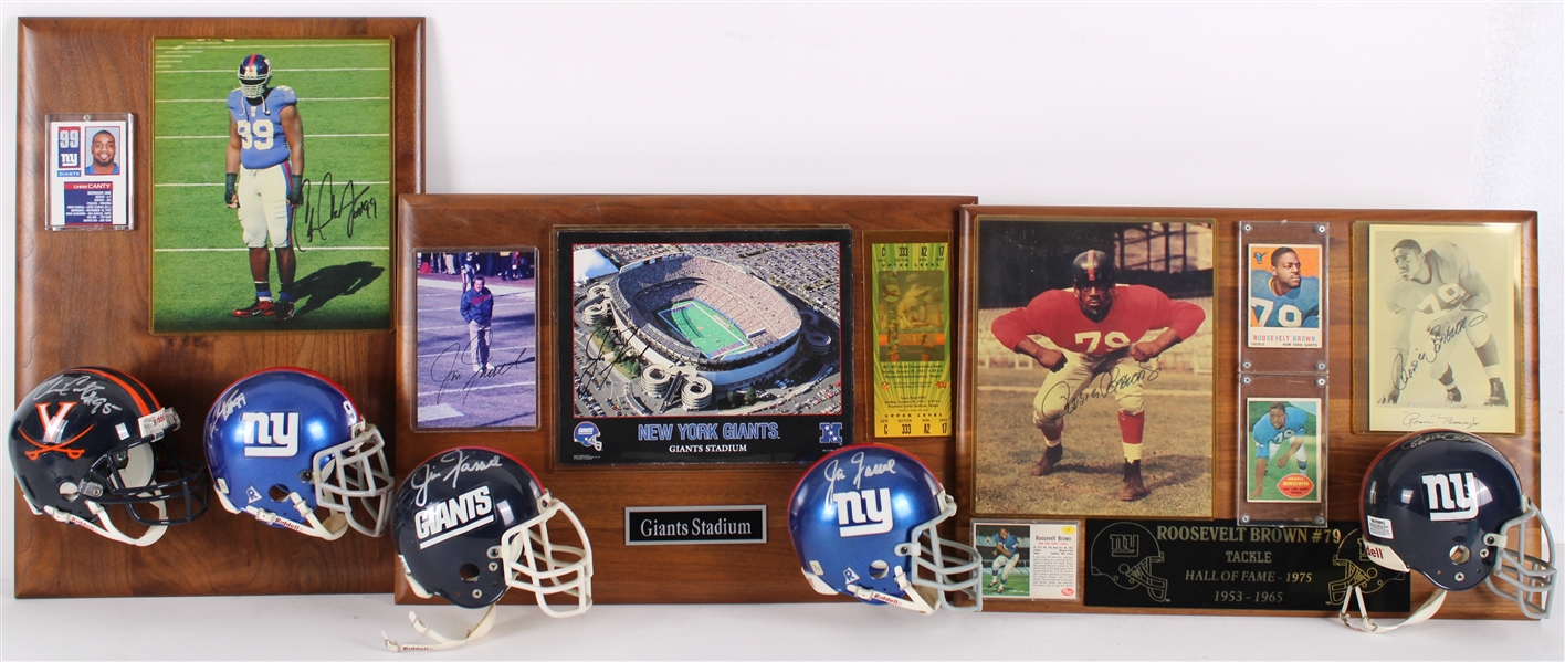 1950s-90s Roosevelt Brown, Chris Canty & more NY Giants Signed Mini Helmet, Photo 14x20 Plaques (Lot of 5)(JSA)