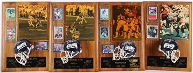 1981-91 Joe Morris, Billy Ard & more NY Giants Signed Mini Helmet, Photo 14x20 Plaques (Lot of 4)(JSA) 