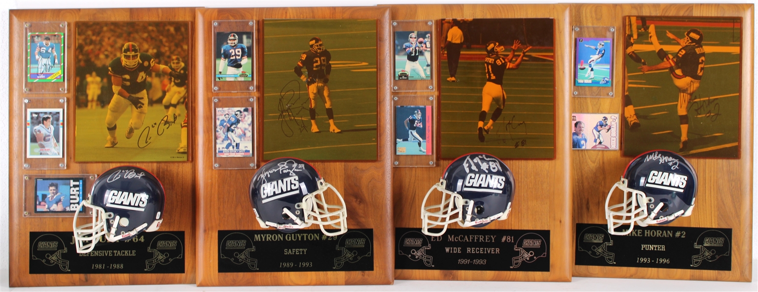 1981-96 Mike Horan, Ed McCaffrey & more NY Giants Signed Mini Helmet, Photo 14x20 Plaques (Lot of 4)(JSA) 