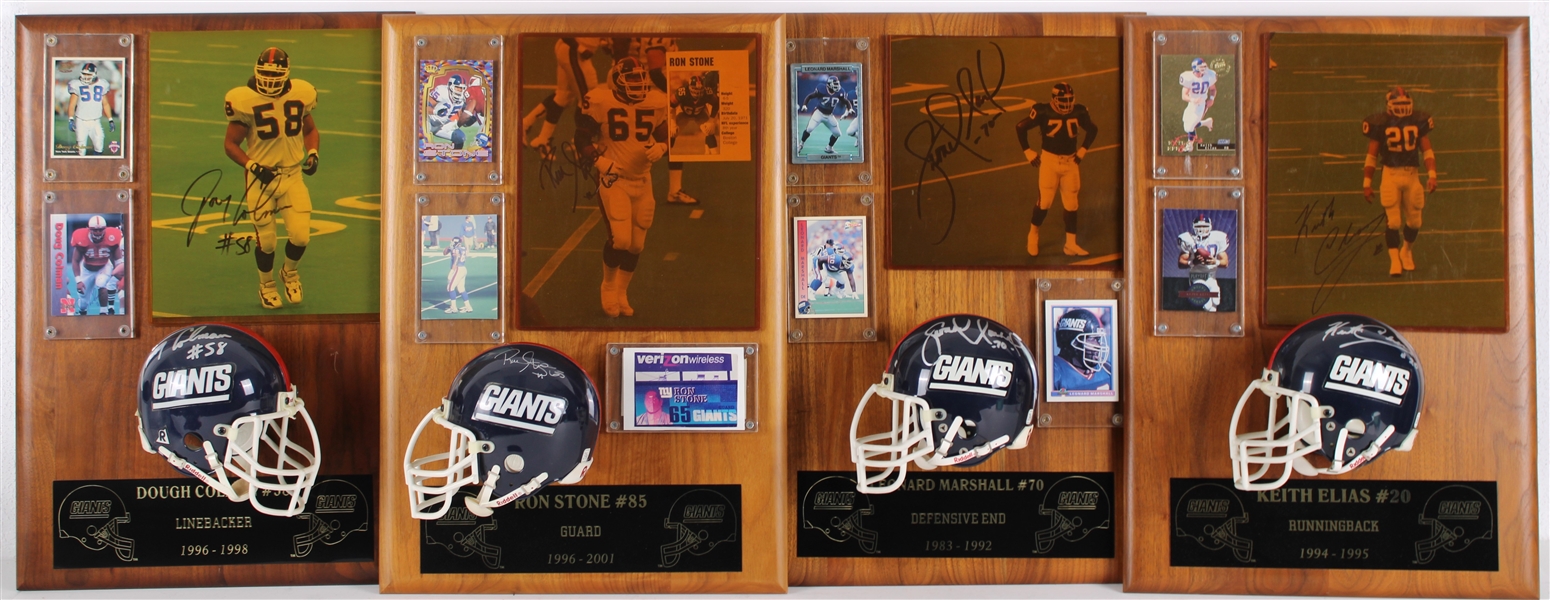 1983-2001 Keith Elias, Ron Stone & more NY Giants Signed Mini Helmet, Photo 14x20 Plaques (Lot of 4)(JSA) 