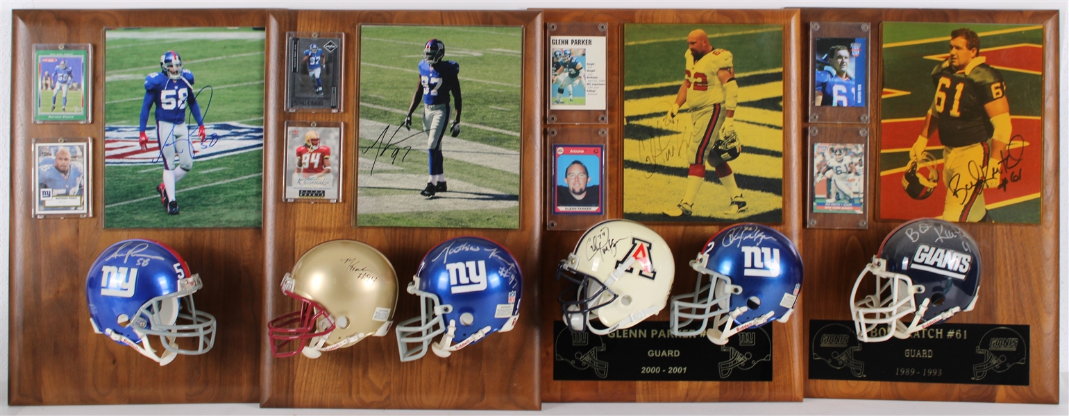 1989-2001 Glenn Parker, Bob Kratch & more NY Giants Signed Mini Helmet, Photo 14x20 Plaques (Lot of 4)(JSA)