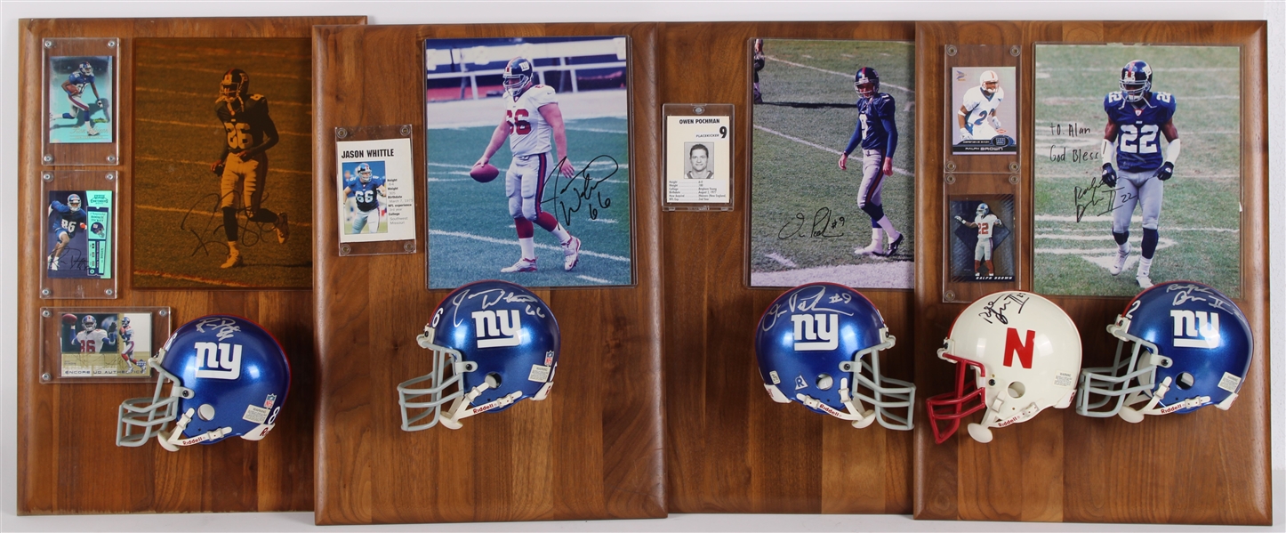 1990s Jason Whittle, Owen Pocham NY Giants & more Signed Mini Helmets, Photos w/ 14x20 Plaques (Lot of 4)(JSA)